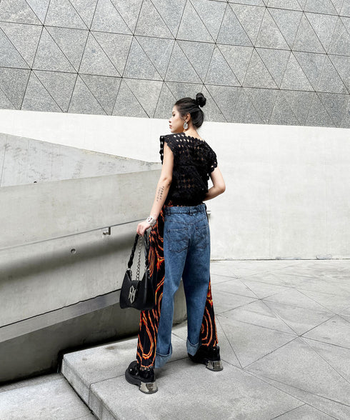 Side Pleated Denim Pants